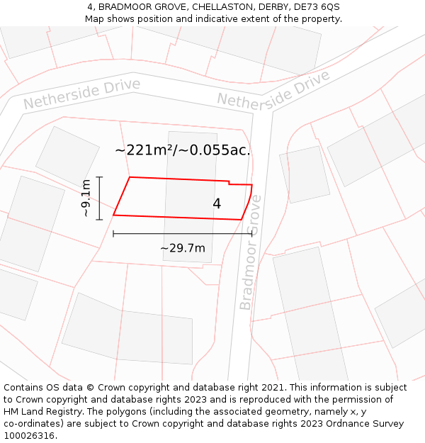 4, BRADMOOR GROVE, CHELLASTON, DERBY, DE73 6QS: Plot and title map