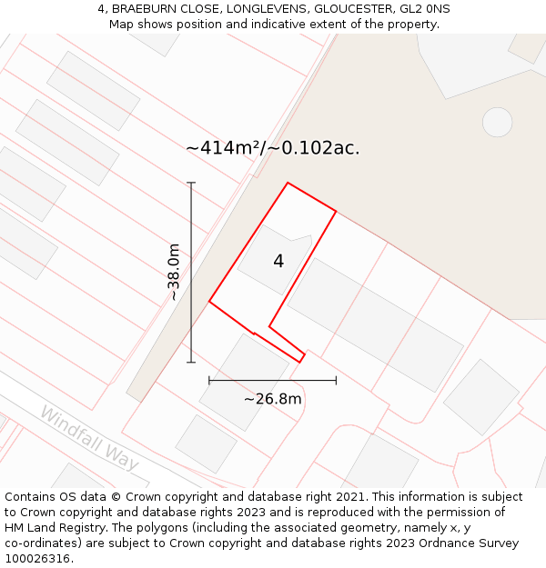 4, BRAEBURN CLOSE, LONGLEVENS, GLOUCESTER, GL2 0NS: Plot and title map