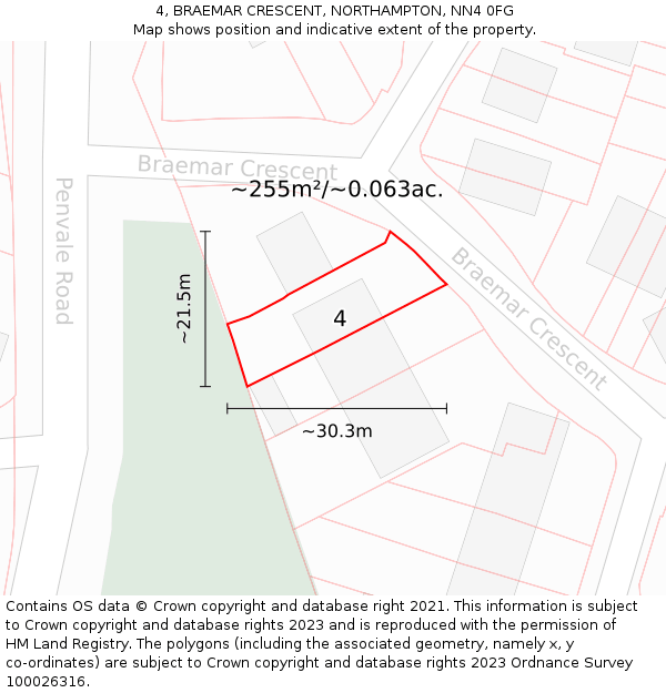 4, BRAEMAR CRESCENT, NORTHAMPTON, NN4 0FG: Plot and title map