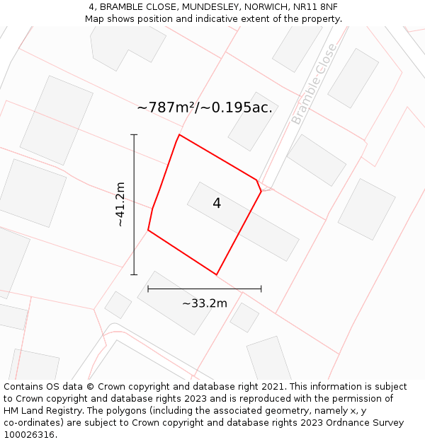 4, BRAMBLE CLOSE, MUNDESLEY, NORWICH, NR11 8NF: Plot and title map