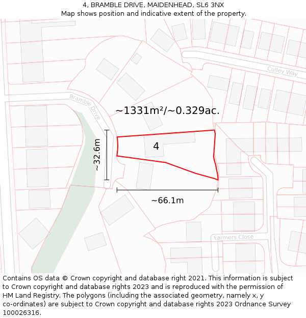 4, BRAMBLE DRIVE, MAIDENHEAD, SL6 3NX: Plot and title map