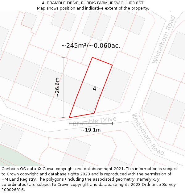 4, BRAMBLE DRIVE, PURDIS FARM, IPSWICH, IP3 8ST: Plot and title map
