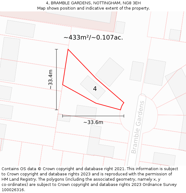 4, BRAMBLE GARDENS, NOTTINGHAM, NG8 3EH: Plot and title map