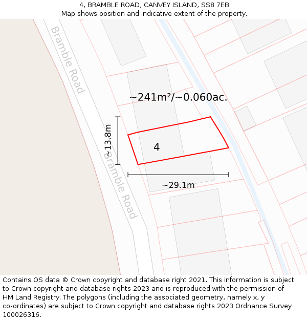 4, BRAMBLE ROAD, CANVEY ISLAND, SS8 7EB: Plot and title map