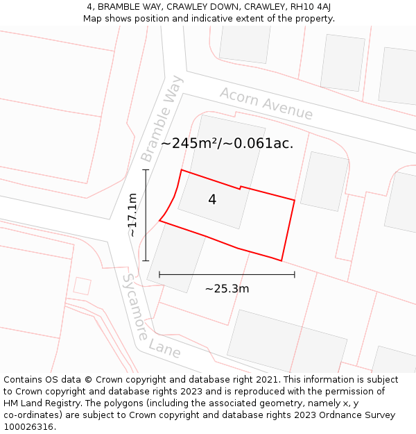 4, BRAMBLE WAY, CRAWLEY DOWN, CRAWLEY, RH10 4AJ: Plot and title map