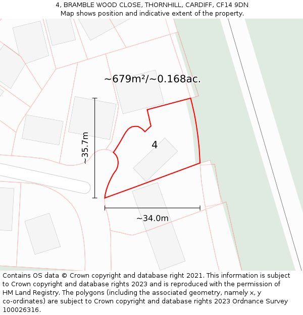 4, BRAMBLE WOOD CLOSE, THORNHILL, CARDIFF, CF14 9DN: Plot and title map