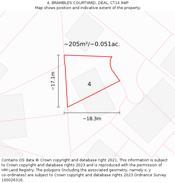 4, BRAMBLES COURTYARD, DEAL, CT14 9WP: Plot and title map