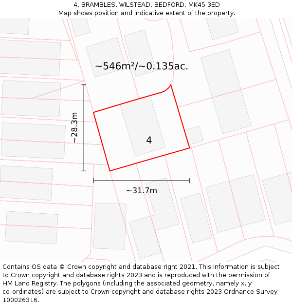 4, BRAMBLES, WILSTEAD, BEDFORD, MK45 3ED: Plot and title map