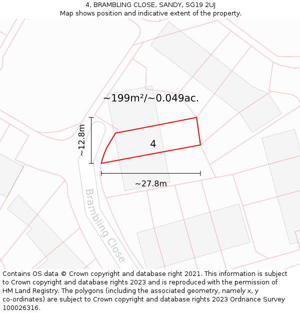 4, BRAMBLING CLOSE, SANDY, SG19 2UJ: Plot and title map