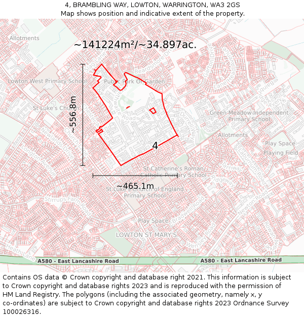 4, BRAMBLING WAY, LOWTON, WARRINGTON, WA3 2GS: Plot and title map