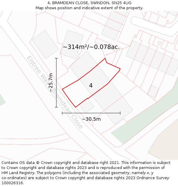 4, BRAMDEAN CLOSE, SWINDON, SN25 4UG: Plot and title map
