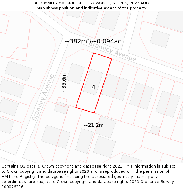 4, BRAMLEY AVENUE, NEEDINGWORTH, ST IVES, PE27 4UD: Plot and title map