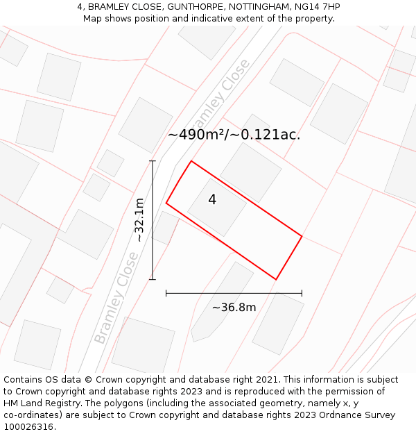 4, BRAMLEY CLOSE, GUNTHORPE, NOTTINGHAM, NG14 7HP: Plot and title map