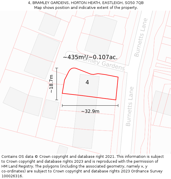 4, BRAMLEY GARDENS, HORTON HEATH, EASTLEIGH, SO50 7QB: Plot and title map