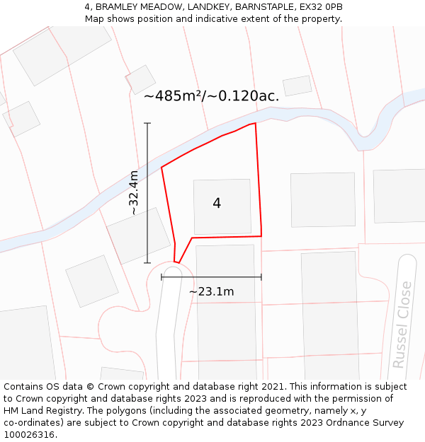 4, BRAMLEY MEADOW, LANDKEY, BARNSTAPLE, EX32 0PB: Plot and title map
