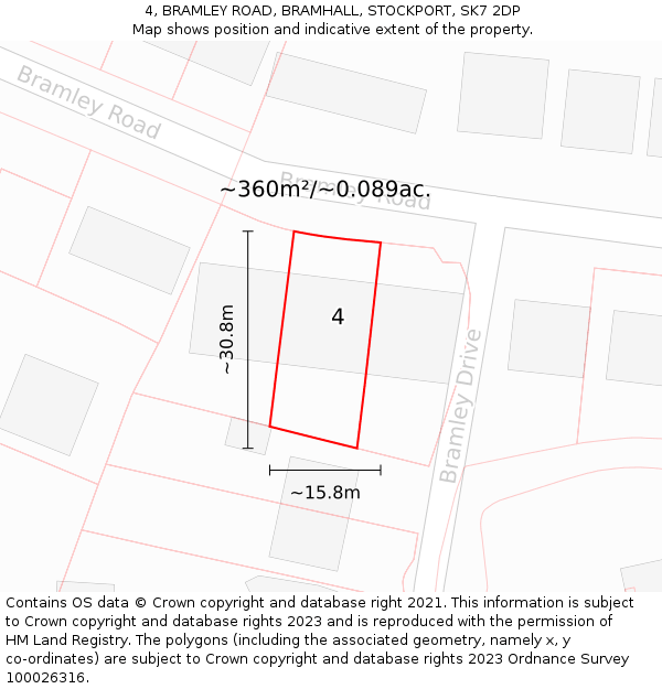 4, BRAMLEY ROAD, BRAMHALL, STOCKPORT, SK7 2DP: Plot and title map