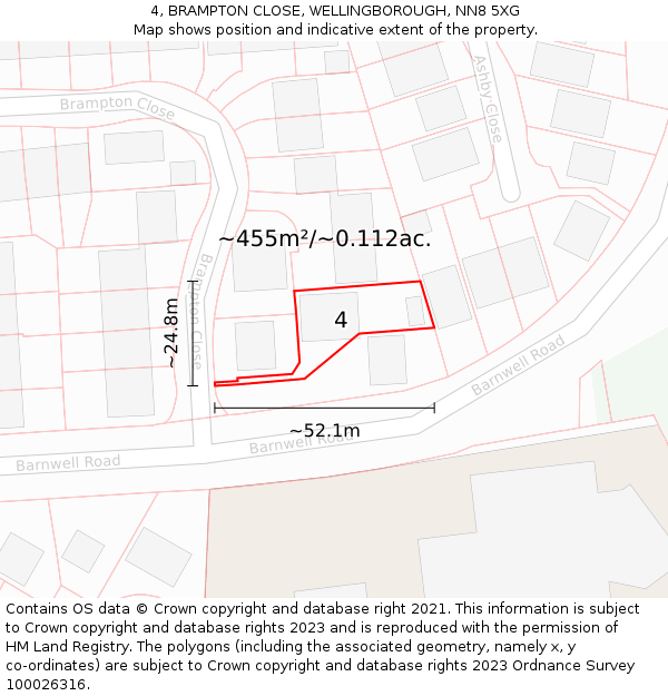 4, BRAMPTON CLOSE, WELLINGBOROUGH, NN8 5XG: Plot and title map