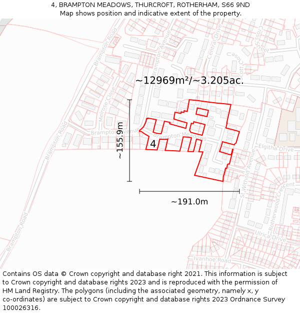 4, BRAMPTON MEADOWS, THURCROFT, ROTHERHAM, S66 9ND: Plot and title map
