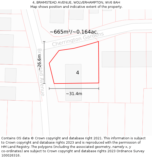 4, BRAMSTEAD AVENUE, WOLVERHAMPTON, WV6 8AH: Plot and title map