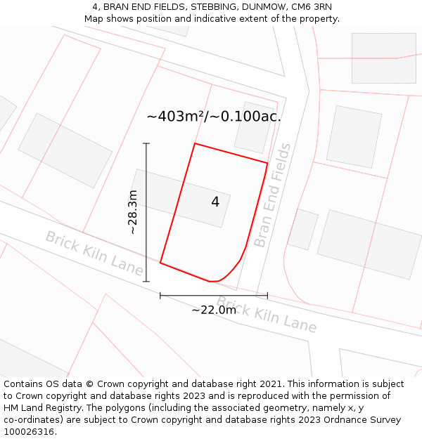 4, BRAN END FIELDS, STEBBING, DUNMOW, CM6 3RN: Plot and title map