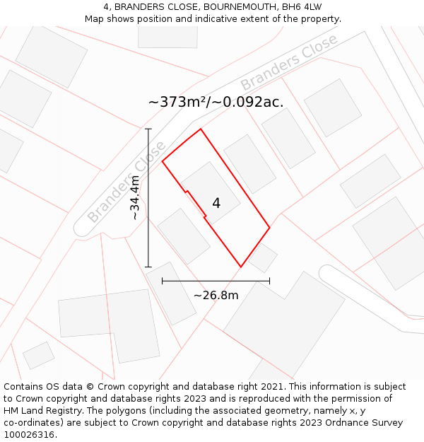 4, BRANDERS CLOSE, BOURNEMOUTH, BH6 4LW: Plot and title map