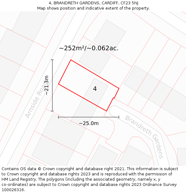4, BRANDRETH GARDENS, CARDIFF, CF23 5NJ: Plot and title map