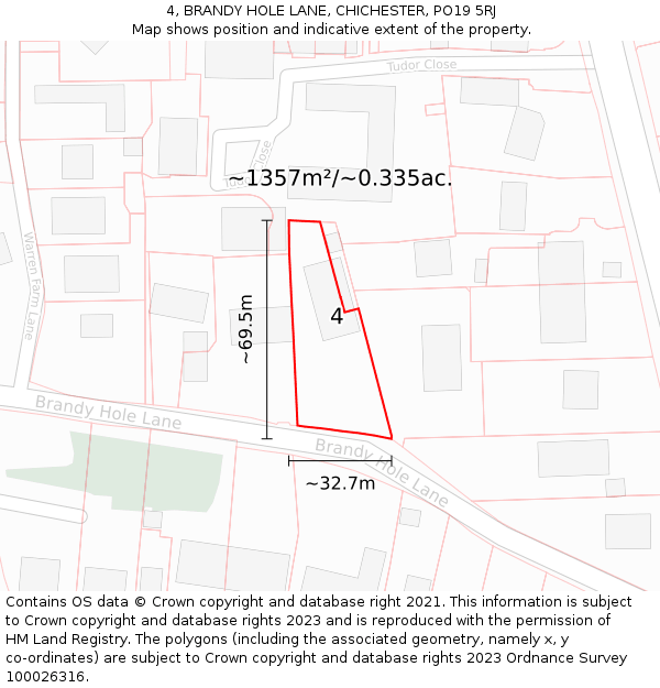 4, BRANDY HOLE LANE, CHICHESTER, PO19 5RJ: Plot and title map