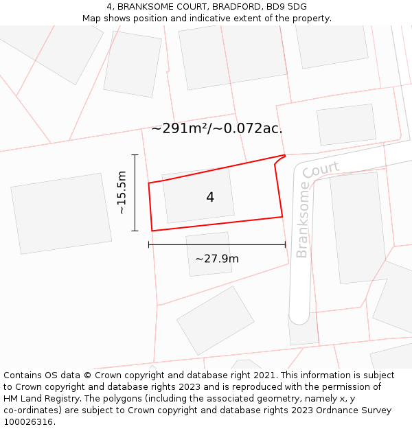 4, BRANKSOME COURT, BRADFORD, BD9 5DG: Plot and title map