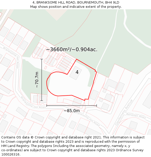 4, BRANKSOME HILL ROAD, BOURNEMOUTH, BH4 9LD: Plot and title map