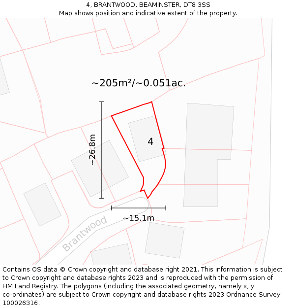 4, BRANTWOOD, BEAMINSTER, DT8 3SS: Plot and title map