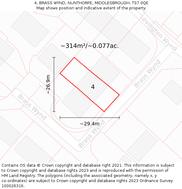 4, BRASS WYND, NUNTHORPE, MIDDLESBROUGH, TS7 0QE: Plot and title map