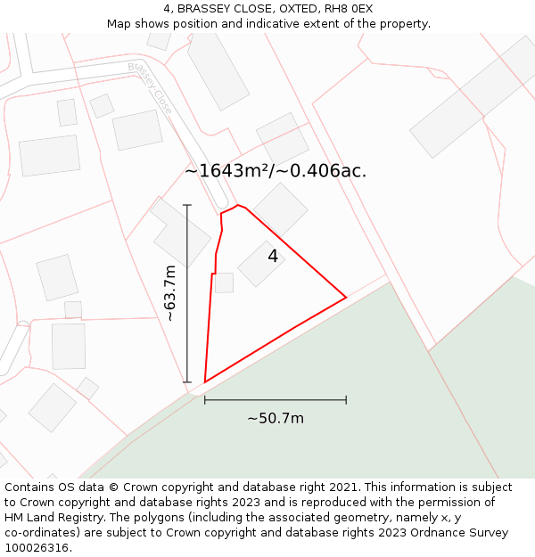 4, BRASSEY CLOSE, OXTED, RH8 0EX: Plot and title map
