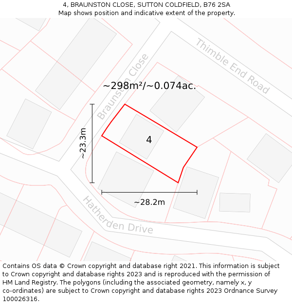 4, BRAUNSTON CLOSE, SUTTON COLDFIELD, B76 2SA: Plot and title map