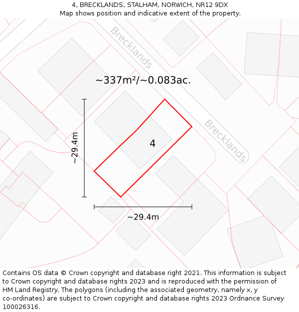4, BRECKLANDS, STALHAM, NORWICH, NR12 9DX: Plot and title map