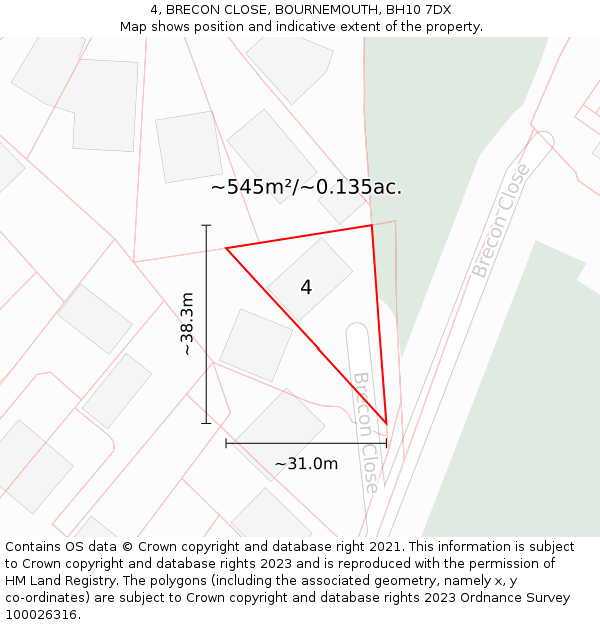 4, BRECON CLOSE, BOURNEMOUTH, BH10 7DX: Plot and title map