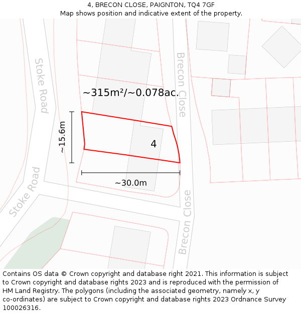 4, BRECON CLOSE, PAIGNTON, TQ4 7GF: Plot and title map