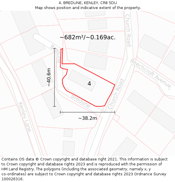 4, BREDUNE, KENLEY, CR8 5DU: Plot and title map