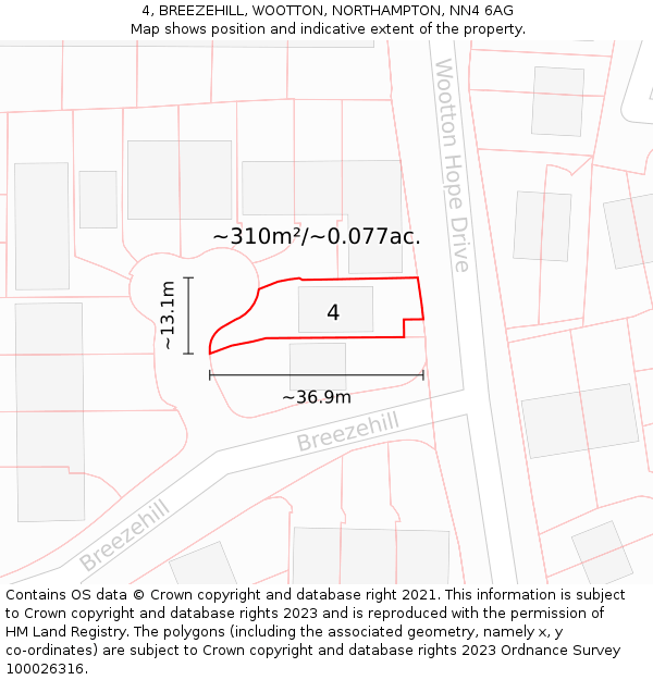 4, BREEZEHILL, WOOTTON, NORTHAMPTON, NN4 6AG: Plot and title map