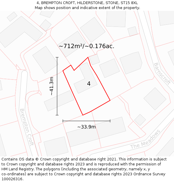 4, BREMPTON CROFT, HILDERSTONE, STONE, ST15 8XL: Plot and title map