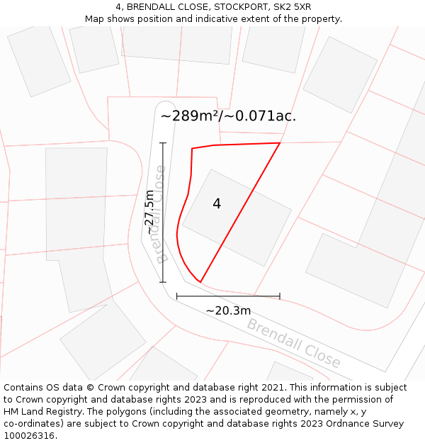 4, BRENDALL CLOSE, STOCKPORT, SK2 5XR: Plot and title map