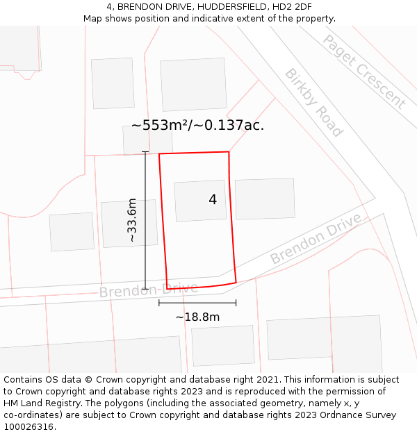 4, BRENDON DRIVE, HUDDERSFIELD, HD2 2DF: Plot and title map