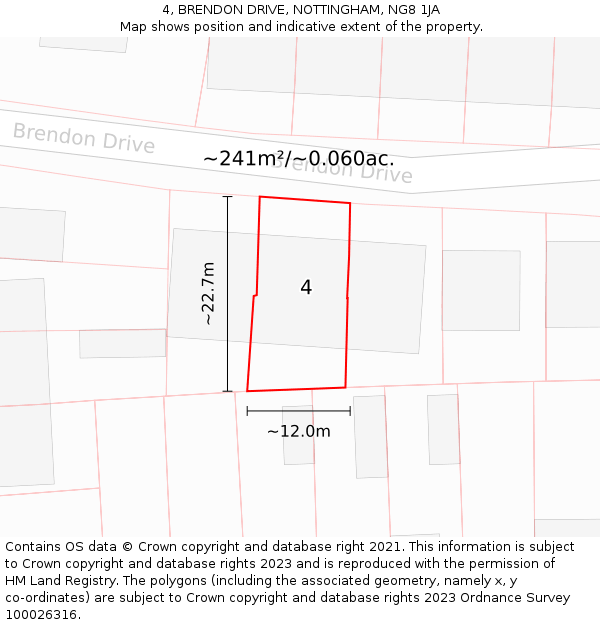 4, BRENDON DRIVE, NOTTINGHAM, NG8 1JA: Plot and title map