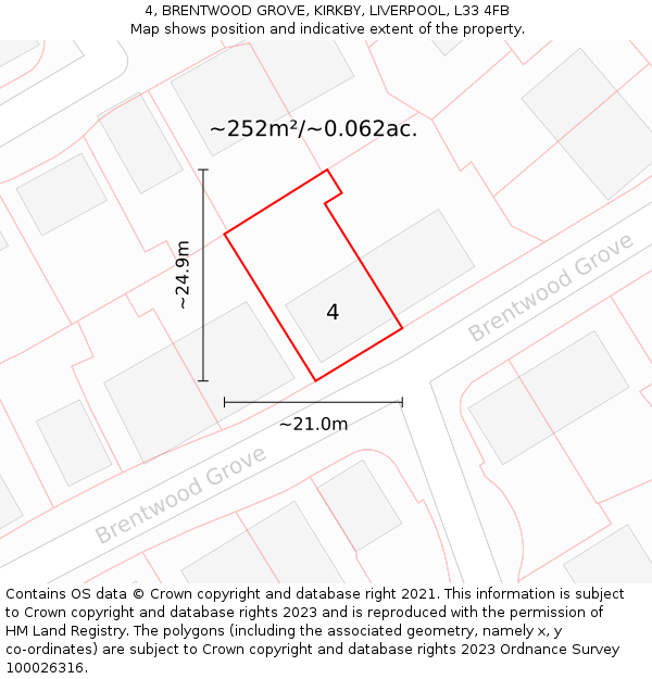 4, BRENTWOOD GROVE, KIRKBY, LIVERPOOL, L33 4FB: Plot and title map