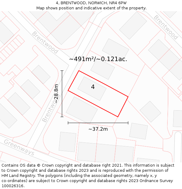 4, BRENTWOOD, NORWICH, NR4 6PW: Plot and title map