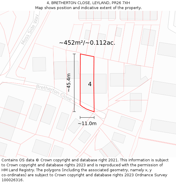 4, BRETHERTON CLOSE, LEYLAND, PR26 7XH: Plot and title map