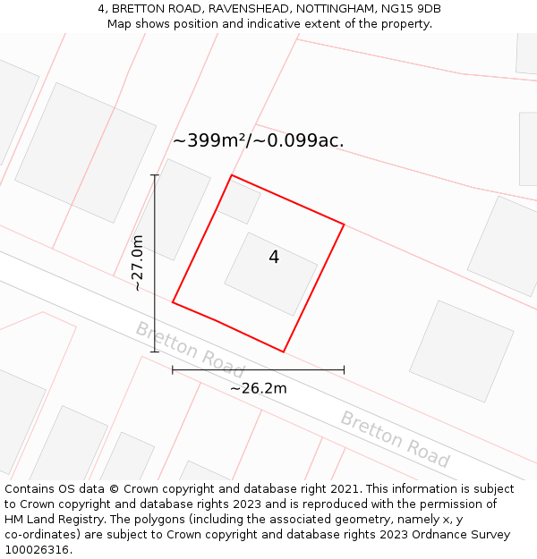 4, BRETTON ROAD, RAVENSHEAD, NOTTINGHAM, NG15 9DB: Plot and title map