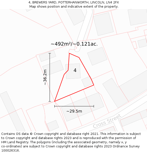 4, BREWERS YARD, POTTERHANWORTH, LINCOLN, LN4 2FX: Plot and title map