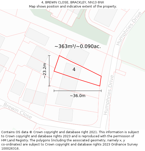 4, BREWIN CLOSE, BRACKLEY, NN13 6NX: Plot and title map