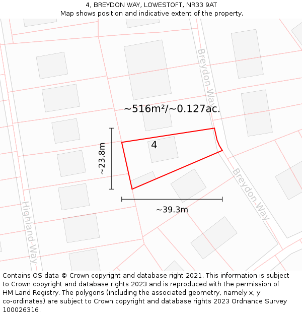 4, BREYDON WAY, LOWESTOFT, NR33 9AT: Plot and title map