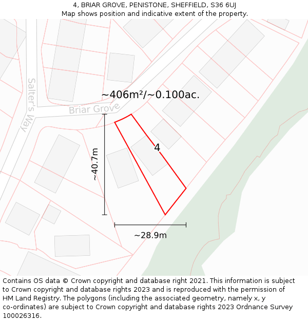 4, BRIAR GROVE, PENISTONE, SHEFFIELD, S36 6UJ: Plot and title map